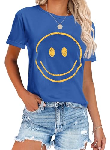 ReachMe Womens Summer Cute Smile Face T-Shirts Trendy Vintage Graphic Tops Casual Loose Short Sleeve Tee Shirts3
