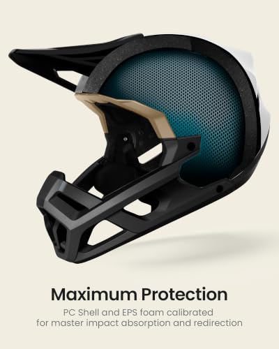 Image of OutdoorMaster Full Face Mountain Bike Helmet, Lightweight for BMX /DH | PC + EPP, 27 vents, Removable liner, 2 D-rings, Goggle strap channel, Pivoting visor, Fits 57-62cm, For downhill /BMX /MTB