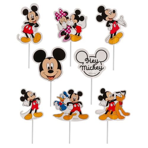 dekora - Toppers Mickey Mouse para decorar bolos, espetos de papel para decorar cupcakes, 8 modelos 16 unidades