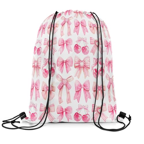 jejeloiu Mochila com cordão e laço, Cerise White, 13x15.7inch, Mochilas Daypack