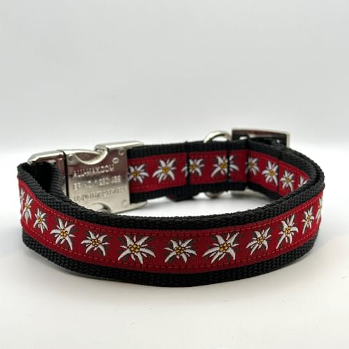 Jimmy und Katz Hundehalsband Edelweiß rot 35-58cm x 3cm