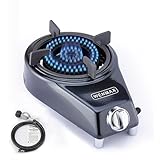 WENMAX Single Burner Propane Stove, Portable Gas Stove with Propane Adapter Hose, High Heat Value 15000 BTU, Smart Valve Protection for Children, Portable Size for Outdoor Use