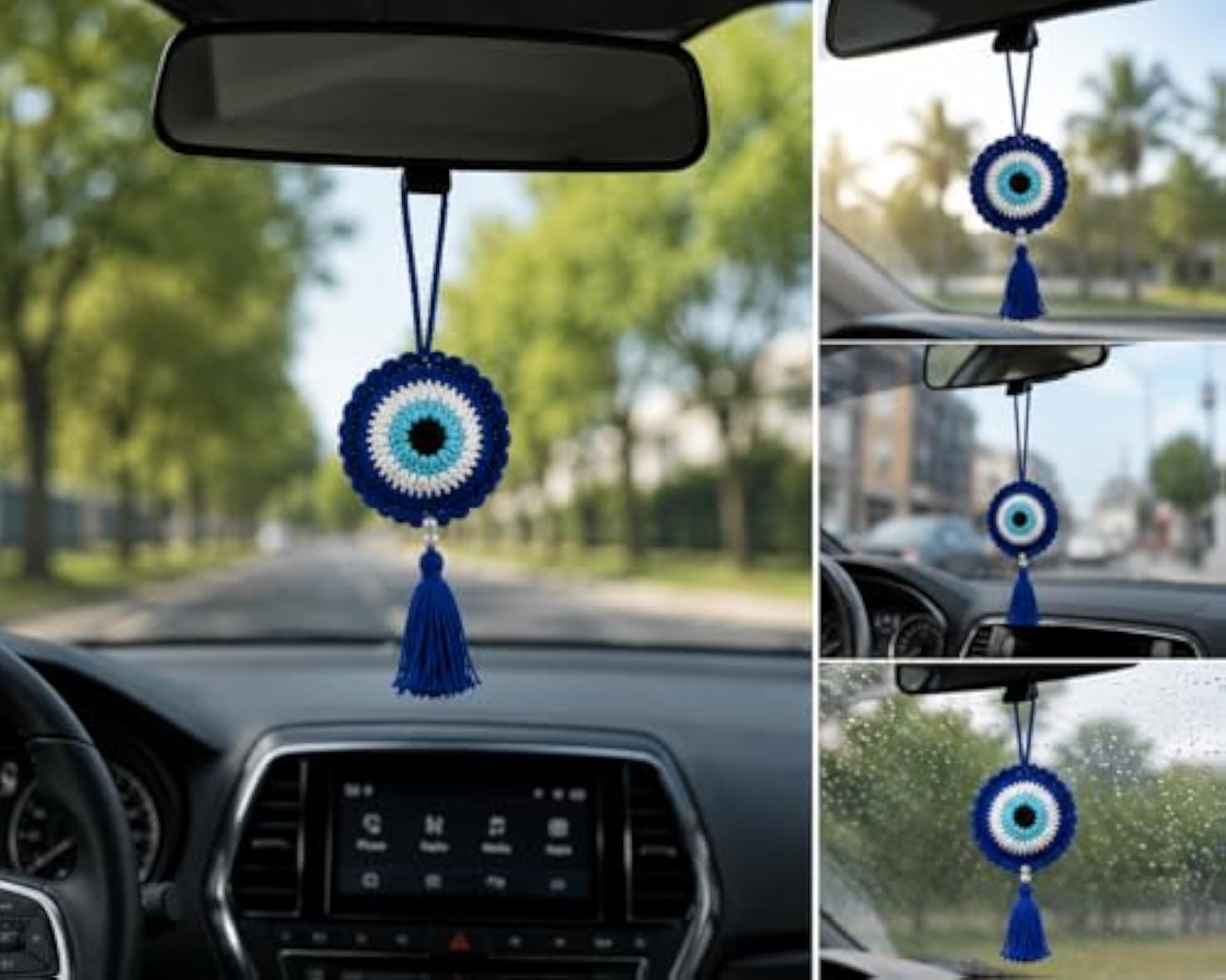 Handmade Blue & White Evil Eye Dreamcatcher Wall Hanging, Boho Decor