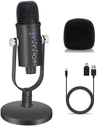 Gaming Microphone, Skilled USB Condenser Microphone package for Mac/PC/Smartphone, Low Noise Microphone with Mute Key for YouTube, Recording, Podcast, Streaming (Matte Black)