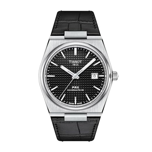 Tissot Relógio automático masculino PRX Powermatic 80 316L caixa de aço inoxidável, preto, couro, 12 (T1374071605100), Preto, Relógio automático