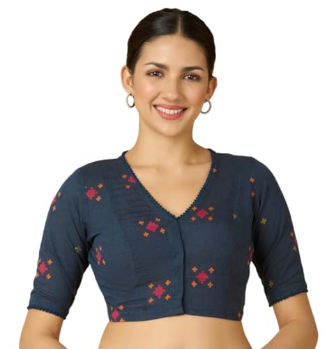 Image of Studio Shringaar Women's Cotton Multicoloured Ikat Readymade Saree Half Sleeve Blouse with Underarm Sweat Pads (Pack of 14 Pads)