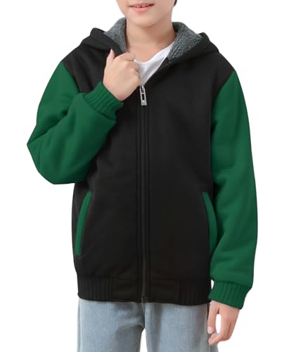 Image of ZITY Boys Zip Up Hoodie Fleece Jacket Kids Sherpa Lined Sweatshirts Outerwear Unisex Warm Winter Coat 6-15 Years Old