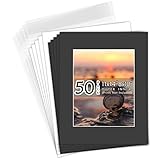 Golden State Art, Acid Free, Pack of 50 11x14 Black Picture Mats Mattes with White Core Bevel Cut for 8x10 Photo + Backing + Bags