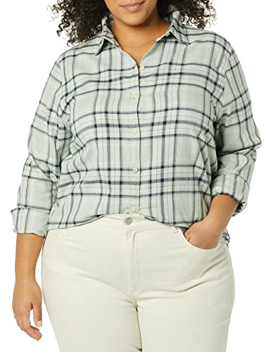 Image of Amazon Essentials Women's Regular-Fit Long-Sleeve Lightweight Plaid Flannel Shirt with Brushed Finish, Shirttail Hem