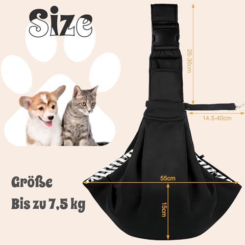 Forhandy Hundetragetasche, Tragbare Haustier Hundetasche mit Verstellbare Schultergurt und Fronttasche Wendbarer Tragetasche Hund bis 7.5kg zum Aktivitäten im Freien/Spaziergang/Ausflüge (Schwarz)