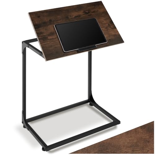 tectake® Table d'appoint Canapé 55 x 35 x 66,5 cm, Bout de Canape avec Plateau inclinable sur 13 positions, Butée pour Ordinateur portable Tablette et...