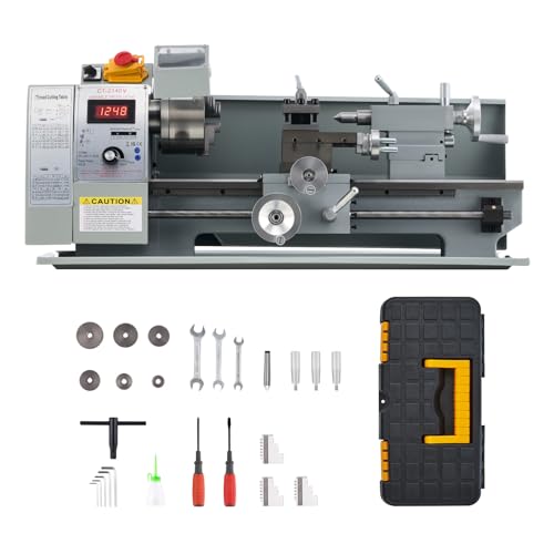 CREWORKS 750W Tornio per Metallo 210 x 400 MM Tornio da Banco per Metalli a Velocità Variabile 50-2500 giri/min con Mandrino a 3 Griffe LCD Display per Filettatura Tornitura Taglio Foratura