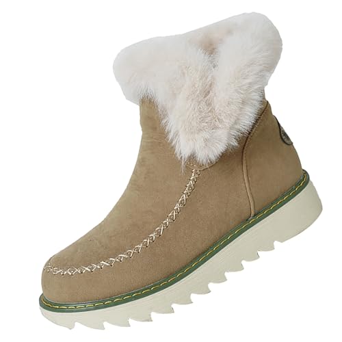 Generisch Botas de nieve para mujer, con forro cálido, cómodas, cómodas, elegantes, para exteriores, para nieve, beige, 42 EU