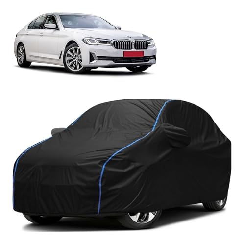 Image of Kerwa Car Body Cover Waterproof Compatible with BMW 5 520d | Scratch Proof, Anti-Dust, UV Protection with Windproof Buckle Strap and Mirror Pockets, Bottom Elastic Fitted-Black