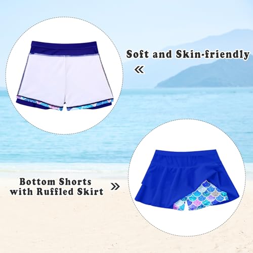 Image of 3-12T Girls Swimsuit Long Sleeve Rashguard Bathing Suits Swim Set | Quick Dry, UPF 50+ Sun Protection, Swimming Skirt, Boyshorts, Zipper Two Piece Long Sleeve Swimsuits, Adjustable Drawstring