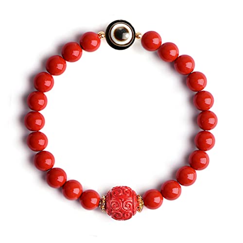 Evil Eye Beaded Bracelet for Women, Feng Shui Wealth Bracelet Red Cinnabar Natural Crystal Onyx Relief Reiki Healing Stone Original Double Protection Red Strand Bracelet Bring Luck Prosperity