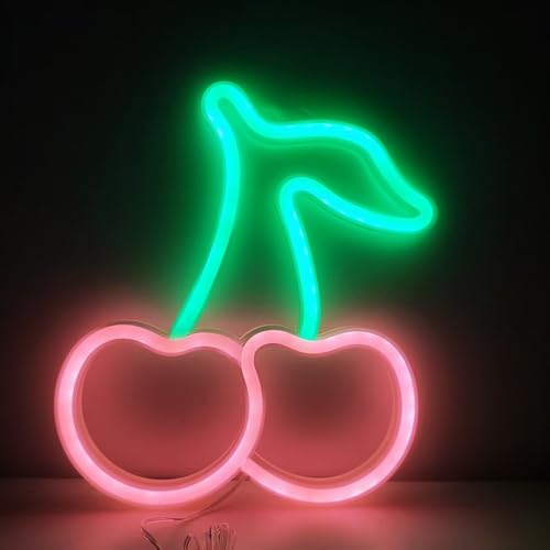 Image of Cherry Neon Signs Aesthetic Decor for Birthday Fruit Themed Party Favors,Baby Shower Decorations,Girls Bathroom Christmas Wall Art,USB or Battery Powered(Coralpink)