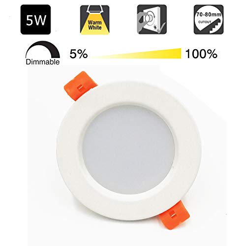 Foco LED Empotrable Redondo,5W,3000K Blanco Cálido, Regulable,450 Lumens,IP44,Foco LED para Hogar, Oficina, Iluminación Comercia