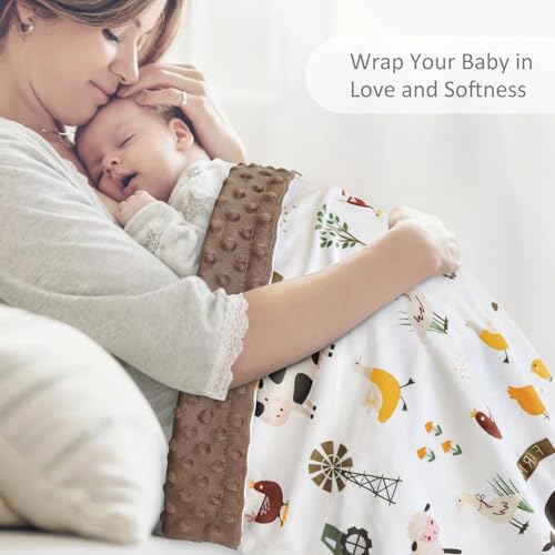 Image of HOMRITAR Baby Blanket for Boys Soft Lightweight Minky Blanket with Double Layer Dotted Backing for Infant Toddler Nursery Crib with Cute Farm Animals Design 30 x 40 Inch