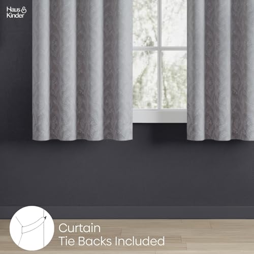 Image of haus & kinder Printed Jacquard Window Curtains 5 Feet Long Pack of 2 Window Curtains, 5 Feet Curtains for Window (Slate Willow, Sand Floral 130x152 CM)