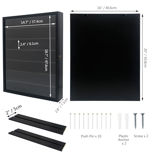 Image of FramePro Shadow Box Frame 16x20 with Removable Shelves, Deep Memory Box Display Case for Collector, Keepsake Coins Military Medals Pins Wedding Flowers Black
