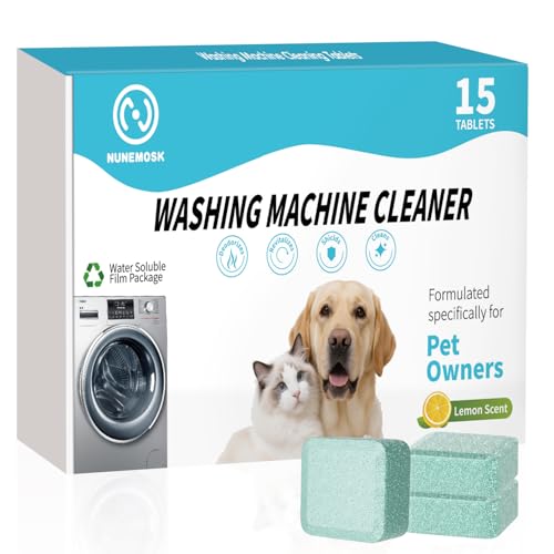 Washing Machine Cleaner Tablets 15 Pack - Lemon Fresh Scent HE & Front Load Washer Cleaner Septic Safe Removes Pet Hair & Limescale