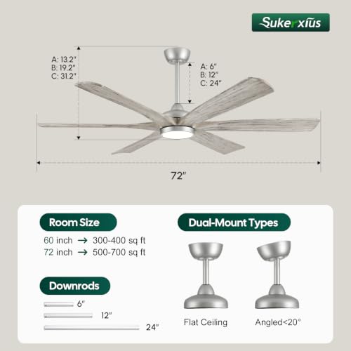 72 Inch Smart Ceiling Fan with Light,6 Barn Solid Wood Blades,Large Airflow - image 9