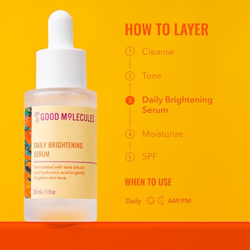 Good Molecules Daily Brightening Serum with Beta Arbutin 3% & Hyaluronic Acid – Brightening Serum for Dark Spots & Uneven Tone, Face Skincare, 1 fl oz (30 ml) - Image 6