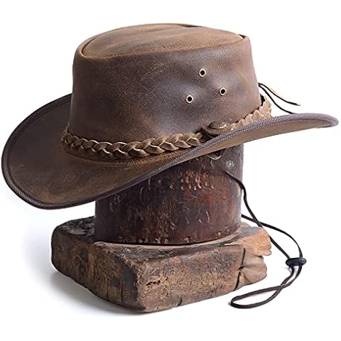 Leather Aussie Style Cowboy Outback Antique Hat in Vintage Brown (L) Cover