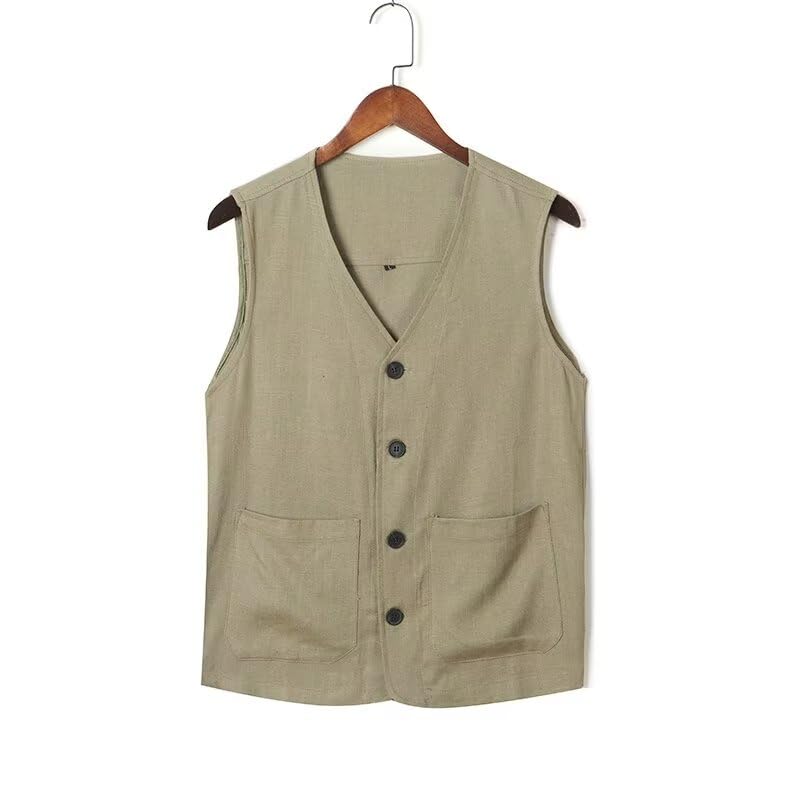 Mens Summer Casual Cotton Linen Vest Lightweight Sleeveless Jackets Beach Wedding Waistcoat2