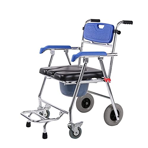 Silla de inodoro para inodoro, silla de ruedas de transporte con altura ajustable, olla desmontable y 4 frenos de rueda, asiento de inodoro móvil para personas mayores con discapacidad