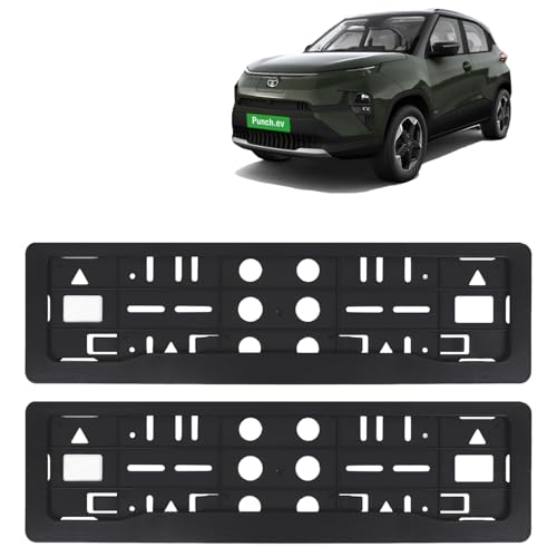 Image of KINGSWAY Punch EV Car Number Plate Frames for All 2024 Onwards Models of Tata Car Registration Plate Holders, Black Licence Plate Covers (Front and Rear), Universal Size 51.5 x 14.5 cm