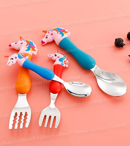 Image of FunBlast Unicorn Kids' Tableware Set (Pack of 4) - Multicolor Stainless Steel Spoon and Fork Set