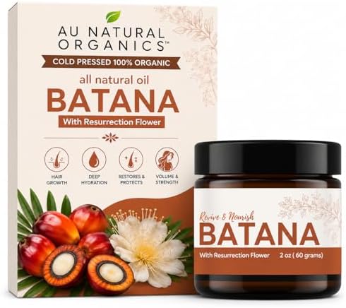 Au Natural Organics 100% Pure Batana Oil with Ressurection Flowers for Hair Growth, Hydration, Restoration, Protection and Volume | Cold Pressed | Sourced from Honduras 2oz