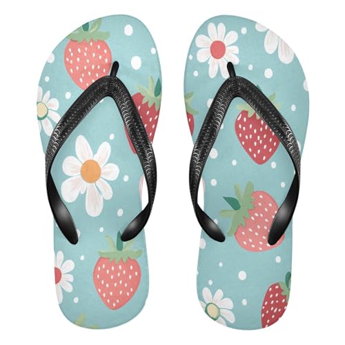 CEBUGI Unisex Flip Flop -Flat Sandal -NonSlip Couple Slippers -Natural Rubber Foam Soles Ultimate Comfort and Durability for Indoor Outdoor|Retro Strawberry
