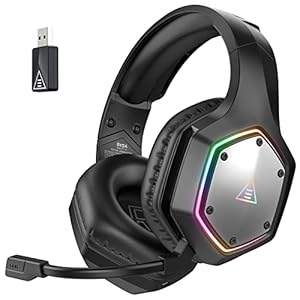 EKSA Wireless Gaming Headset für PS4 PS5 PC, 2.4G USB Headset mit Mikrofon 7.1 Surround Sound, ENC & RGB Licht, Gaming Kopfhörer Kabellos, 36 Stunden Akkulaufzeit 3,5mm Klinke