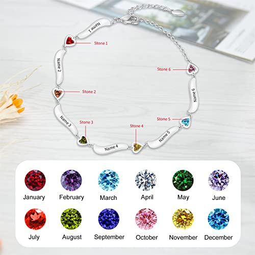 MissNaNa Personalized Mothers Heart Birthstone Bracelets for Women Custom 1-7 Names Bracelets Anklet Adjustable Family Bracelets Christmas Gifts for Grandma Mother's Day Jewelry4