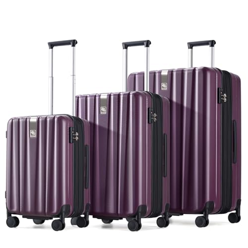 Image of Hanke Expandable Hardshell Luggage Sets 3 piece Carry On Luggage with Wheels Suitcases Lightweight Checked Tsa Luggage Rolling Large Suitcase Travel Luggage Bag Woman Men 20 /24 /29 Inch(Purple)