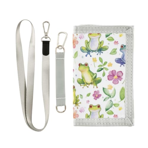 Wusikd Cute Watercolor Frogs Kids Wallet for Boys Girls Flowers Toddler Trifold Wallet Novelty Wallet for Teens Women Men