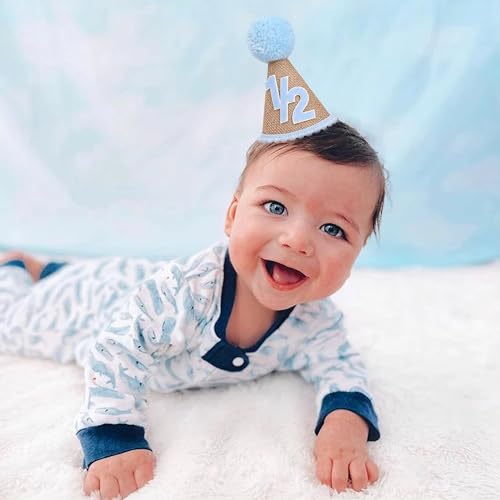 1/2 Birthday Hat for Girls&Boys - Linen Party Cone Cap with Pom Pom, Unisex Half Way To One Cake Smash Decor4