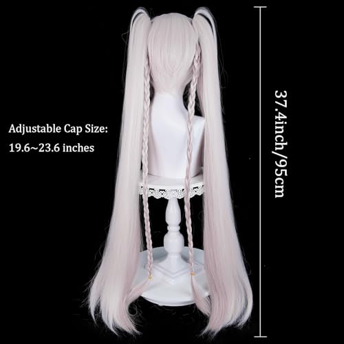 Image of LABEAUTE Sparxie Cosplay Wig 39.37 inch Long Light Pink Straight Wig with Dual Ponytails for Honkai Star Rail Synthetic Hair Wig for Anime Game Role Play Halloween Christmas Daily Party