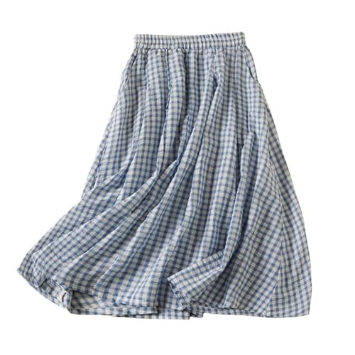 chouyatou Women's Vintage Plaid Elastic Waist A Line Pleated Swing Midi Long Skirt with Pockets