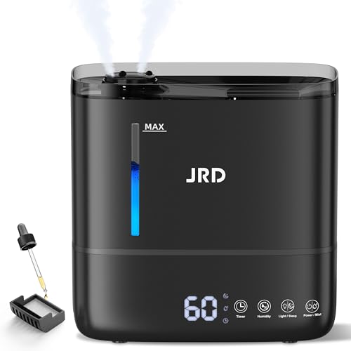 JRD Humidifiers for Bedroom, Ultrasonic Humidifier 4L for Large Room, Cool Mist Top-Fill, 40H Run, 12H Timer, 360Β° Nozzle, Aroma Diffuser, 7-Color Night Light for Home, Office, Baby, Pets, Plants