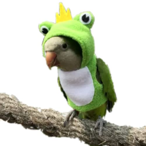 Image of Bird Costume Diaper Flight Suit Frog Shape Hoodie Clothes Cosplay Photo Prop for Parrots Parakeet Cockatiel Sun Conure, Small Animals Apparel (Green Without Diaper, Large), (BPF1)