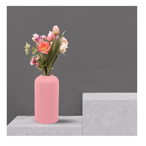 Image of SPHINX Ribbed Pipe Ceramic Vase for Flowers, Pampas Grass, or Live Plants | Decorative Home & Office Centerpiece Gift - No Flowers (Pink, 6 Inch)