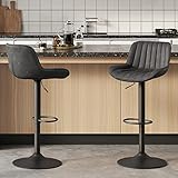Volans Bar Stools Set of 2, Mid Century Modern Faux Leather Swivel Barstools Adjustable Height, Coun