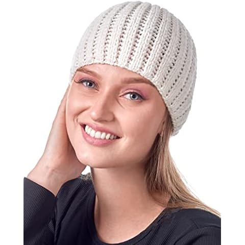 INTI ALPACA INTI0594 Women’s White Alpaca Beanie Hat- Hand Knitted in Alpaca Wool - Unisex Winter Headwear Skull Hat, White, One Size Cover
