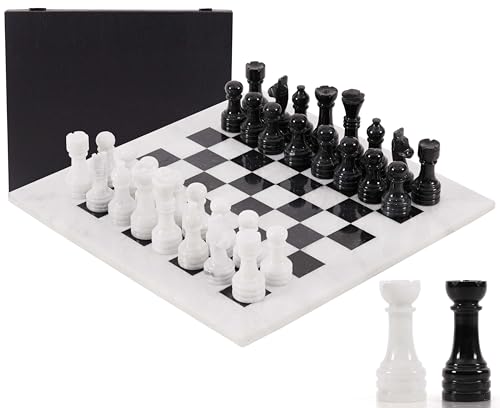 Jeu d'échecs en marbre 38 cm évitez les pièces perdues grâce au coffret sécurisé