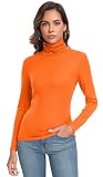 Casual Turtleneck Tops Lightweight Long Sleeve Soft Thermal Shirts for Women Orange XX-Large