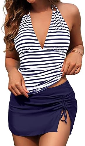 SuperPrity Women 3 Piece Tankini Swimsuits Halter Tummy Control Bathing Suits with Bikini Bottom Skirt(Available in Plus) SuperPrity Women 3 Piece Tankini Swimsuits Halter Tummy Control Bathing Suits with Bikini Bottom Skirt(Available in Plus)